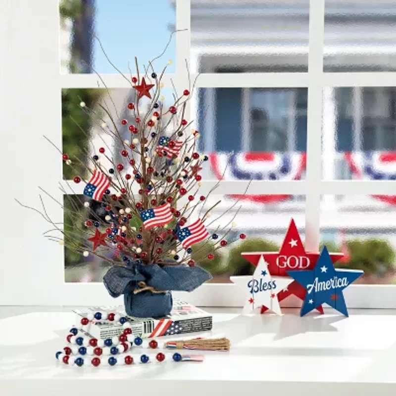 Glitzhome 20" Patriotic Berry Tree Tabletop Decor