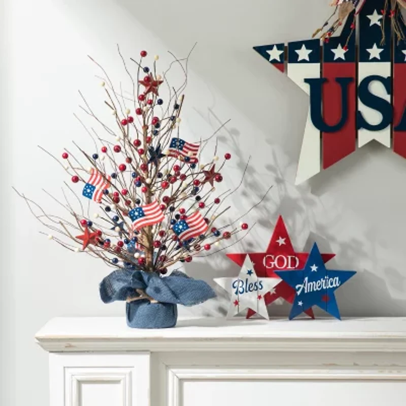 Glitzhome 20" Patriotic Berry Tree Tabletop Decor