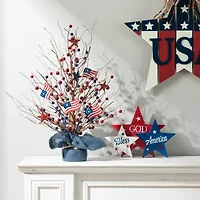 Glitzhome 20" Patriotic Berry Tree Tabletop Decor