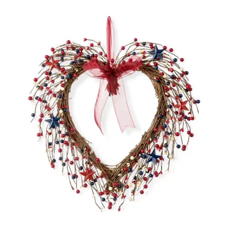 Glitzhome 17"H Patriotic Berry Heart Wreath