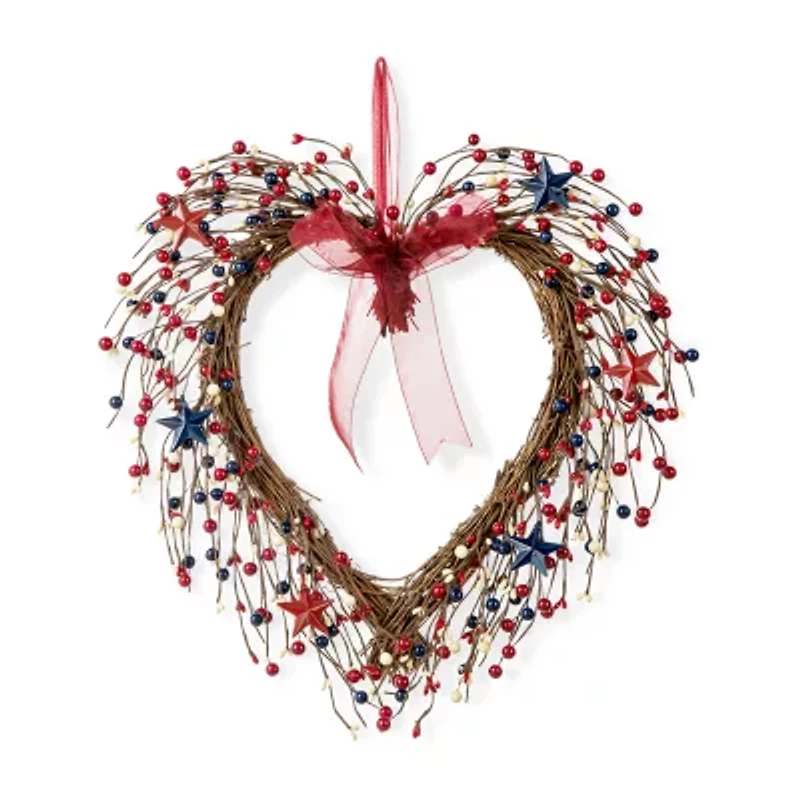 Glitzhome 17"H Patriotic Berry Heart Wreath
