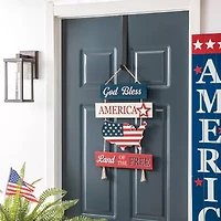 Glitzhome 20.75"H Patriotic Word Sign Door Hanger Swag