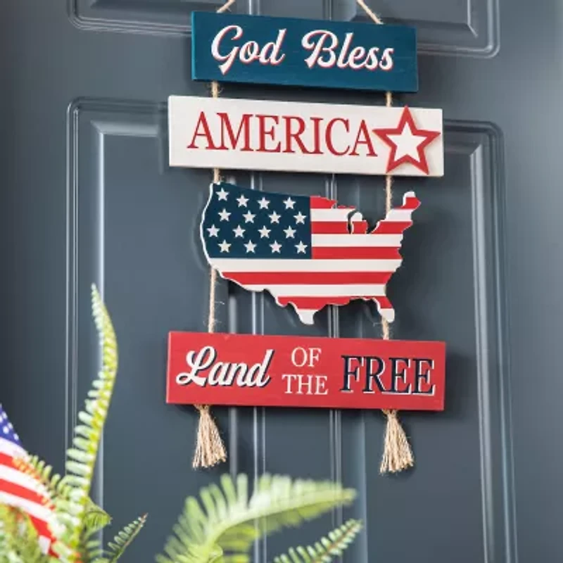 Glitzhome 20.75"H Patriotic Word Sign Door Hanger Swag