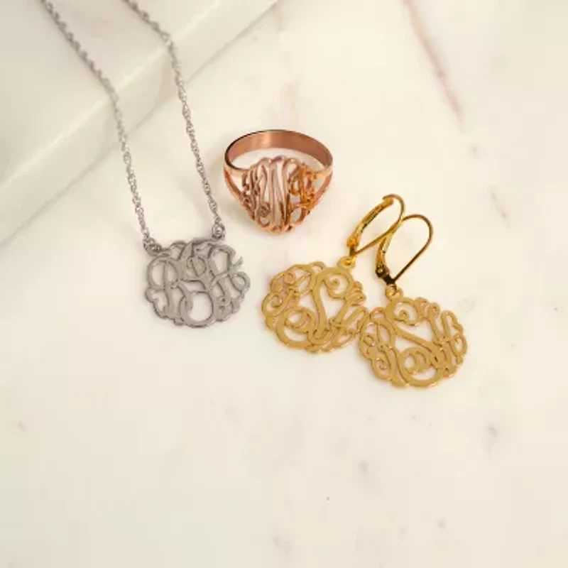 Personalized 14K Gold Over Sterling Silver Monogram Drop Earrings