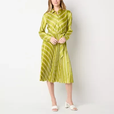 Worthington Womens Long Sleeve Striped Shirt Dress