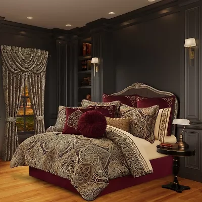 Five Queens Court Bordeaux 4-pc. Damask + Scroll Midweight Comforter Set