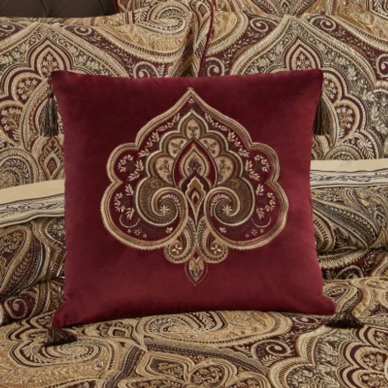 Five Queens Court Bordeaux Square Throw Pillow