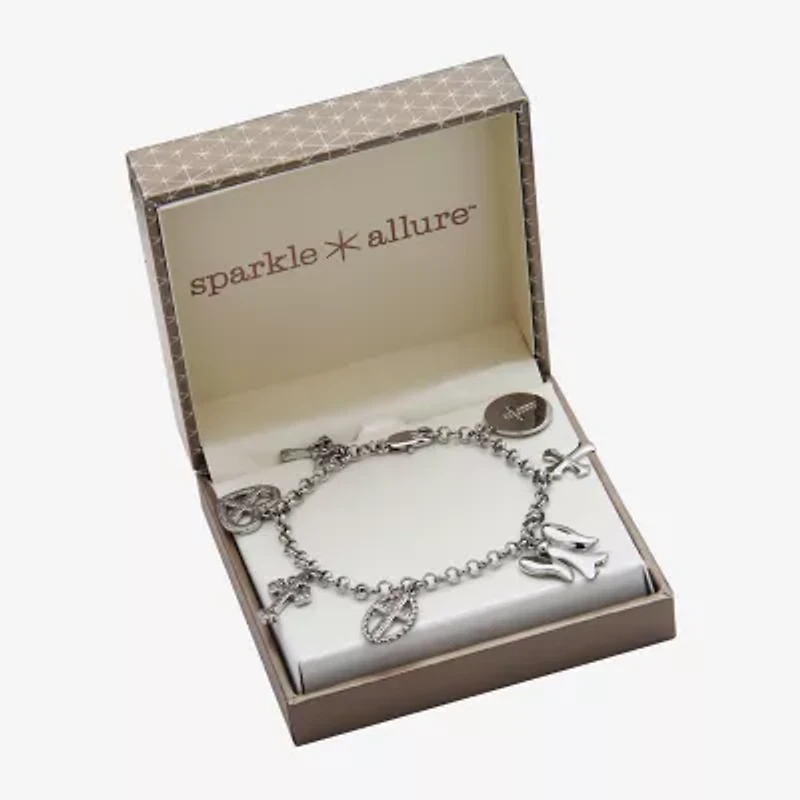 Sparkle Allure Womens Natural Diamond Accent Pure Silver Over Bronze Angel Cross Heart Charm Bracelet