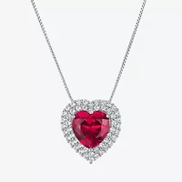 Womens Lab Created Red Ruby Sterling Silver Heart Inch Pendant Necklace