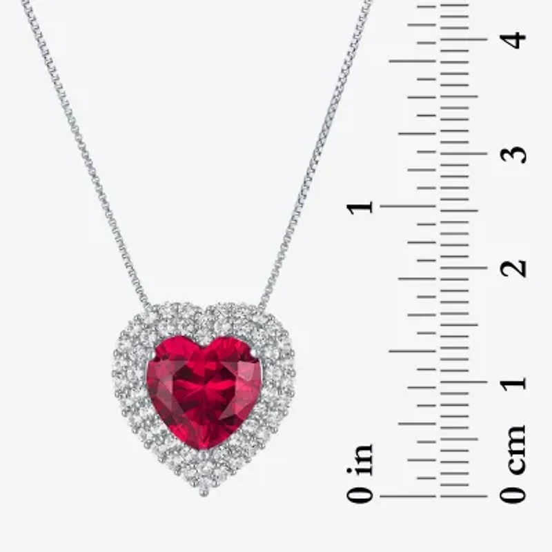Womens Lab Created Red Ruby Sterling Silver Heart Inch Pendant Necklace
