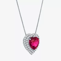 Womens Lab Created Red Ruby Sterling Silver Heart Inch Pendant Necklace