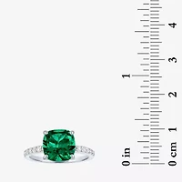 Womens Lab Created Gemstone Sterling Silver Side Stone Solitaire Cushion Cocktail Ring