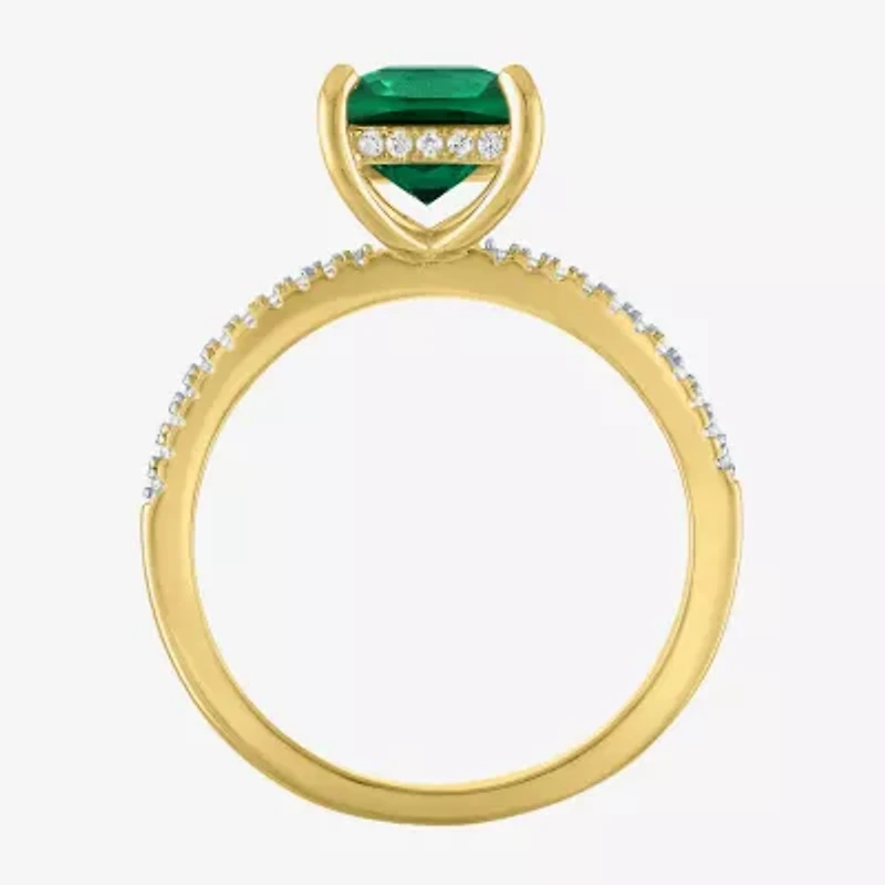 Womens Gemstone & 1/5 CT. T.W. Lab-Grown Diamonds 14K Gold Over Silver Sterling Cushion Side Stone Cocktail Ring