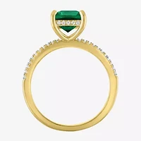 Womens Gemstone & 1/5 CT. T.W. Lab-Grown Diamonds 14K Gold Over Silver Sterling Cushion Side Stone Cocktail Ring