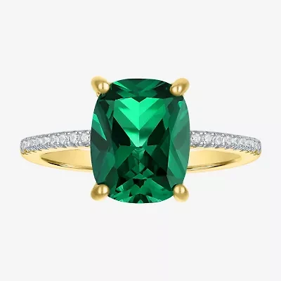 Womens Gemstone & 1/5 CT. T.W. Lab-Grown Diamonds 14K Gold Over Silver Sterling Cushion Side Stone Cocktail Ring