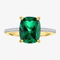 Womens Gemstone & 1/5 CT. T.W. Lab-Grown Diamonds 14K Gold Over Silver Sterling Cushion Side Stone Cocktail Ring