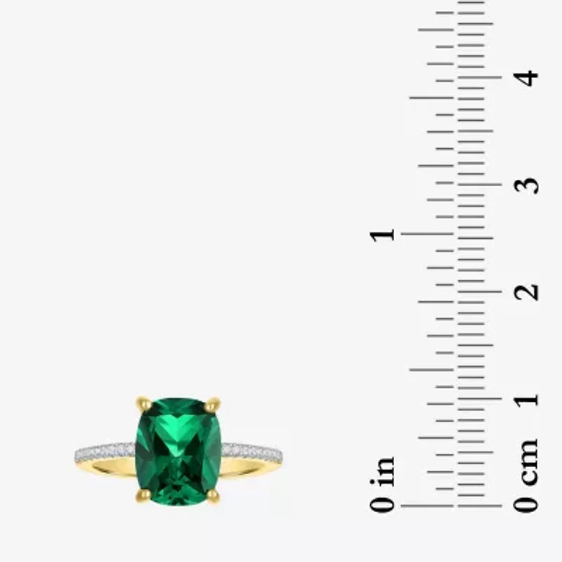 Womens Gemstone & 1/5 CT. T.W. Lab-Grown Diamonds 14K Gold Over Silver Sterling Cushion Side Stone Cocktail Ring