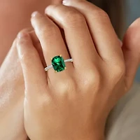 Womens Gemstone & 1/5 CT. T.W. Lab-Grown Diamonds 14K Gold Over Silver Sterling Cushion Side Stone Cocktail Ring