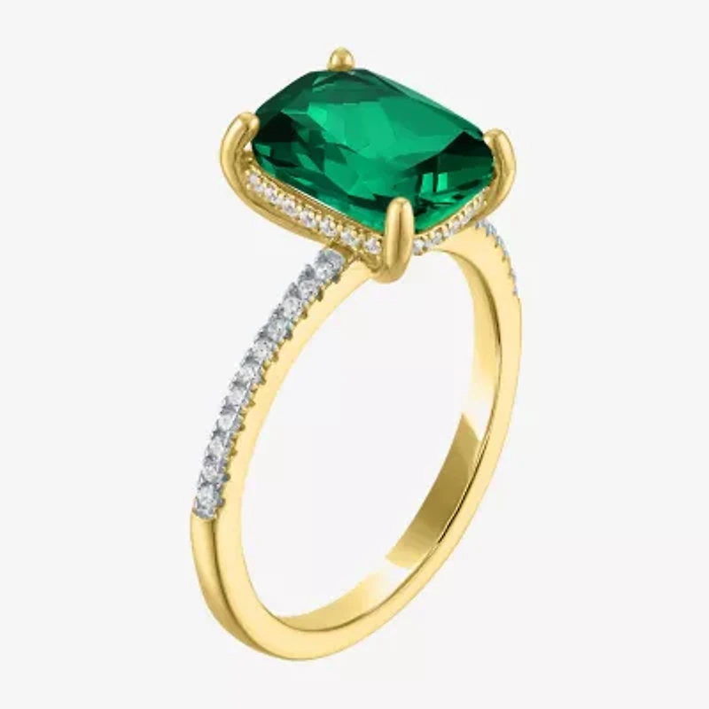 Womens Gemstone & 1/5 CT. T.W. Lab-Grown Diamonds 14K Gold Over Silver Sterling Cushion Side Stone Cocktail Ring
