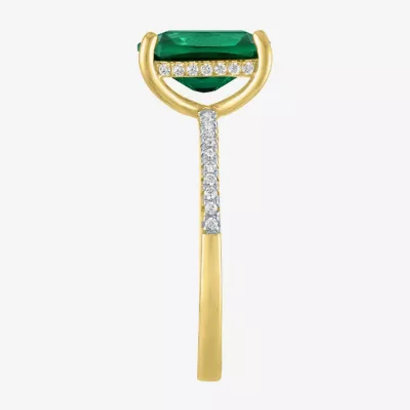 Womens Gemstone & 1/5 CT. T.W. Lab-Grown Diamonds 14K Gold Over Silver Sterling Cushion Side Stone Cocktail Ring