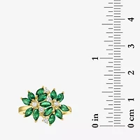 Womens Gemstone Sterling Silver Flower Cluster Cocktail Ring