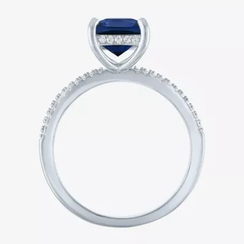 Womens Gemstone & 1/5 CT. T.W. Lab-Grown Diamonds 14K Gold Over Silver Sterling Cushion Side Stone Cocktail Ring