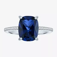 Womens Gemstone & 1/5 CT. T.W. Lab-Grown Diamonds 14K Gold Over Silver Sterling Cushion Side Stone Cocktail Ring