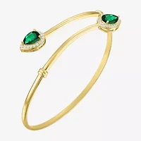 Womens Simulated Green Emerald 14K Gold Over Silver Sterling Silver Pear Bangle Bracelet