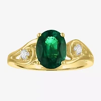 Womens 1/8 CT. T.W. Lab Created Green Emerald 14K Gold Over Silver Oval 3-Stone Cocktail Ring