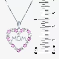 "Mom" Womens Lab Created Pink Sapphire Sterling Silver Heart 16 Inch Pendant Necklace