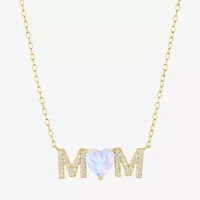 "Mom" Womens Lab Created White Opal 14K Gold Over Silver Sterling Silver Heart Round 16 Inch Pendant Necklace