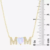 "Mom" Womens Lab Created White Opal 14K Gold Over Silver Sterling Silver Heart Round 16 Inch Pendant Necklace