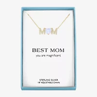 "Mom" Womens Lab Created White Opal 14K Gold Over Silver Sterling Silver Heart Round 16 Inch Pendant Necklace