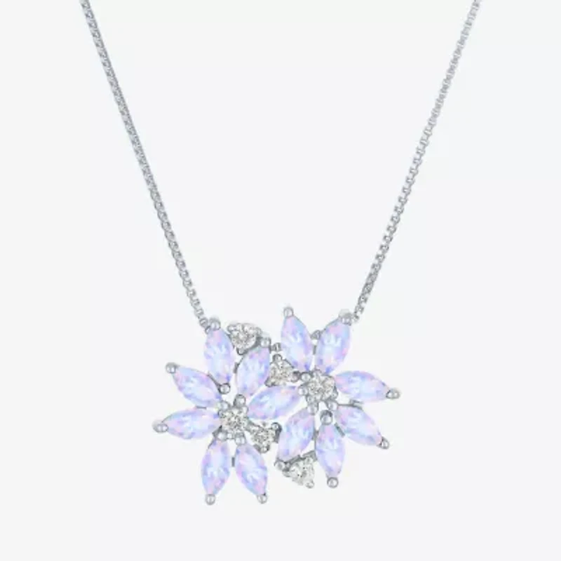 Womens Gemstone Sterling Silver Flower Pendant Necklace