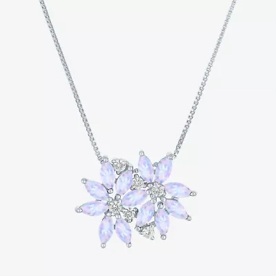 Womens Gemstone Sterling Silver Flower Pendant Necklace