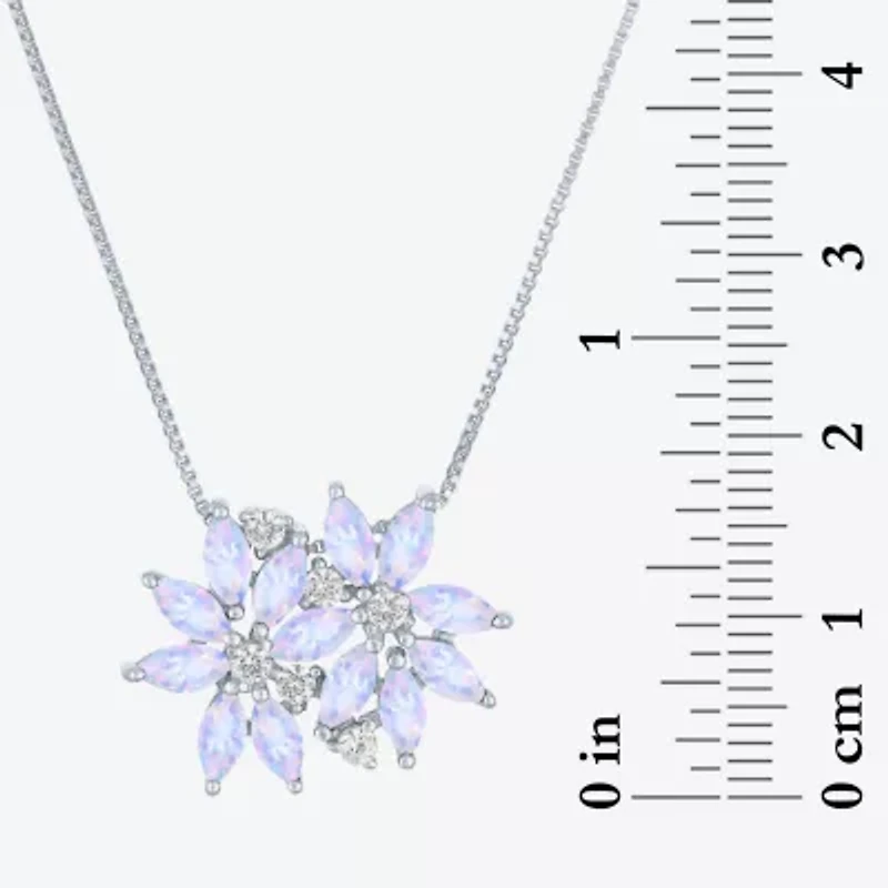 Womens Gemstone Sterling Silver Flower Pendant Necklace