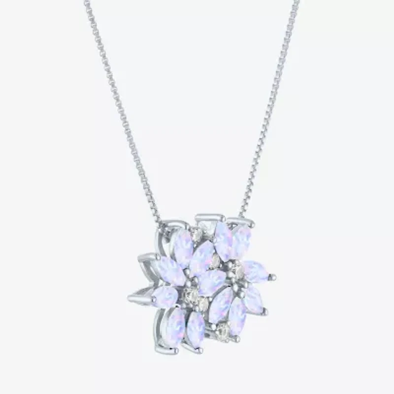Womens Gemstone Sterling Silver Flower Pendant Necklace