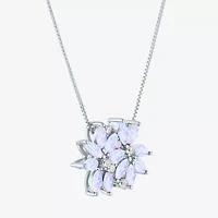 Womens Gemstone Sterling Silver Flower Pendant Necklace