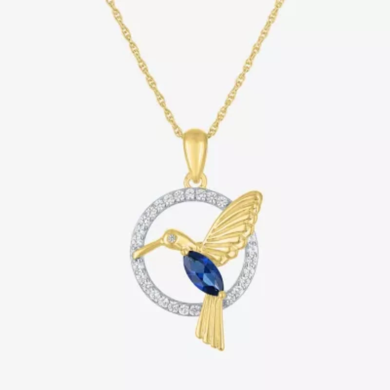 Womens Lab Created Blue Sapphire 14K Gold Over Silver Sterling Silver 16 Inch Pendant Necklace