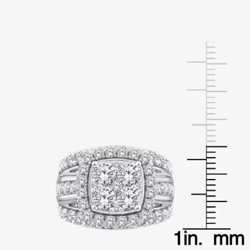 (I / I1) Womens 4 CT. T.W. Lab Grown White Diamond 10K Gold Cushion Side Stone Engagement Ring
