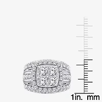 (I / I1) Womens 4 CT. T.W. Lab Grown White Diamond 10K Gold Cushion Side Stone Engagement Ring