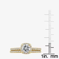 (F / VS2) Womens 1 CT. T.W. Lab Grown White Diamond 10K or 14K Gold Round Side Stone Halo Bridal Set