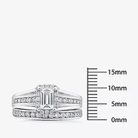 G / Si1-Si2) Womens 1 1/2 CT. T.W. Lab Grown White Diamond 10K White Gold Side Stone Halo Bridal Set