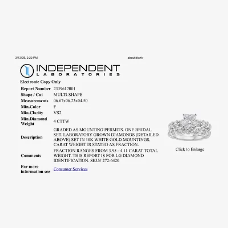 Signature By Modern Bride (G / Si1-Si2) Womens 4 CT. T.W. Lab Grown White Diamond 10K Gold Side Stone Bridal Set