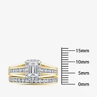 (G / Si1-Si2) Womens 1 1/2 CT. T.W. Lab Grown White Diamond 10K Gold Side Stone Halo Bridal Set