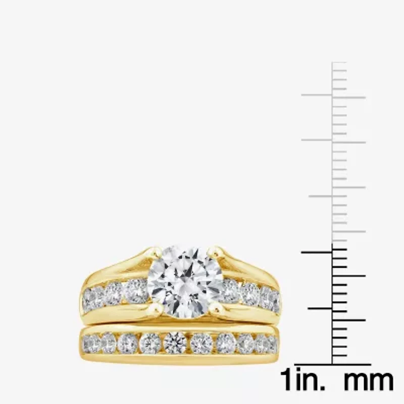 (G / Si1-Si2) Womens 4 CT. T.W. Lab Grown White Diamond 10K Gold Round Side Stone Bridal Set