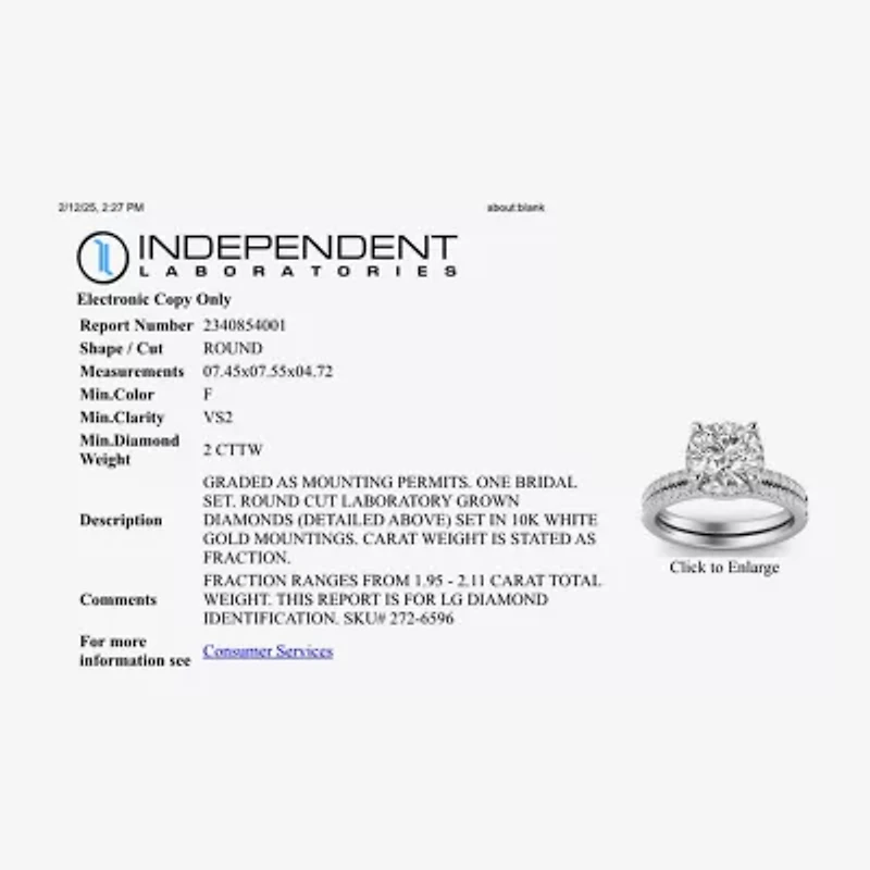 Signature By Modern Bride Womens 2 CT. T.W. Lab Grown White Diamond 10K Gold Round Side Stone Halo Bridal Set