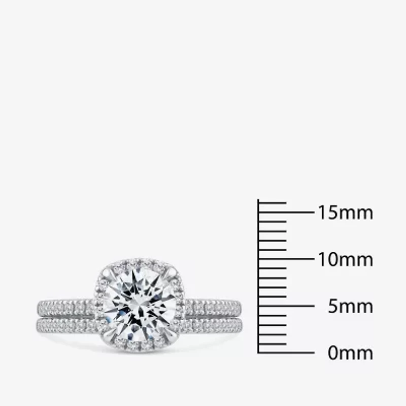 Signature By Modern Bride Womens 2 CT. T.W. Lab Grown White Diamond 10K Gold Round Side Stone Halo Bridal Set