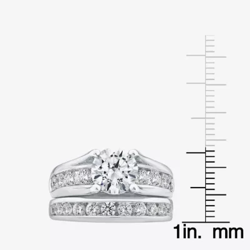 (G / Si1-Si2) Womens 4 CT. T.W. Lab Grown White Diamond 10K Gold Round Side Stone Bridal Set