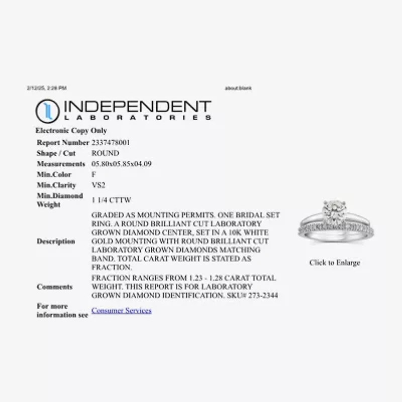1 1/4 CT. T.W. Lab-Grown (F / VS2)  Diamond Round Solitaire Bridal Set 10K or 14K Gold